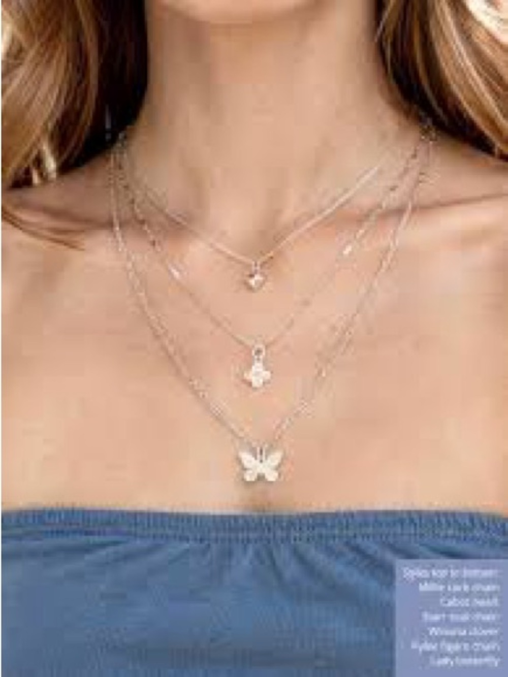 Triple Layered Butterfly Necklace - Silver